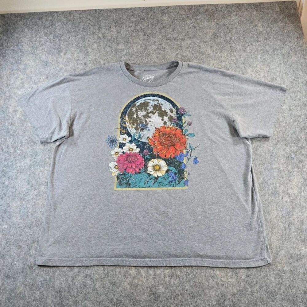Live Outside the Limits T-shirt Size L - XL Moon & Flowers Heather Grey Roomy